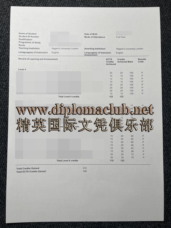 伦敦摄政大学成绩单