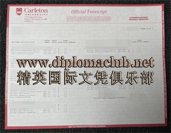 卡尔顿大学成绩单