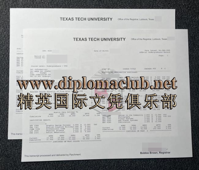 德克萨斯理工大学成绩单