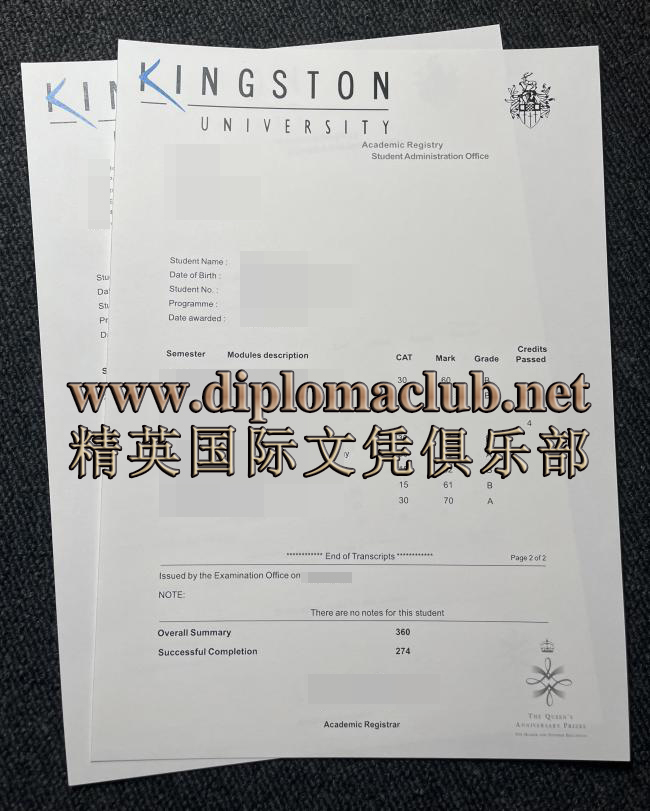 金斯顿大学成绩单