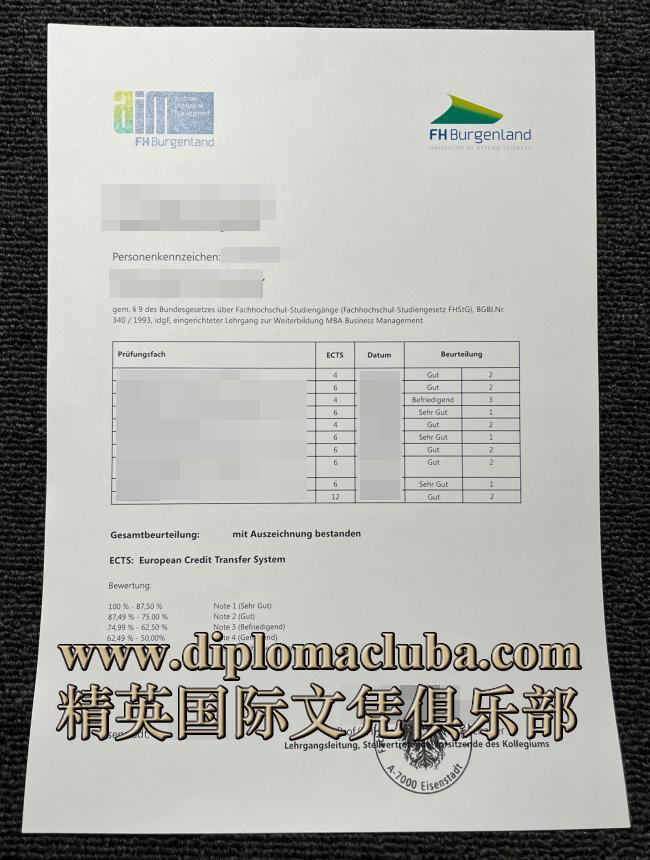 布尔根兰应用技术大学成绩单