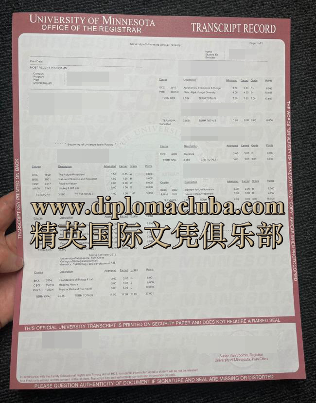 明尼苏达大学成绩单