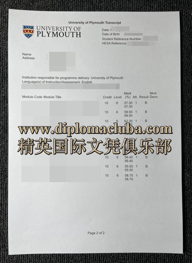 普利茅斯大学成绩单