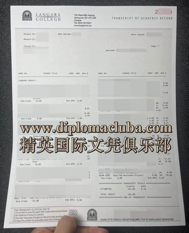 兰加拉学院成绩单