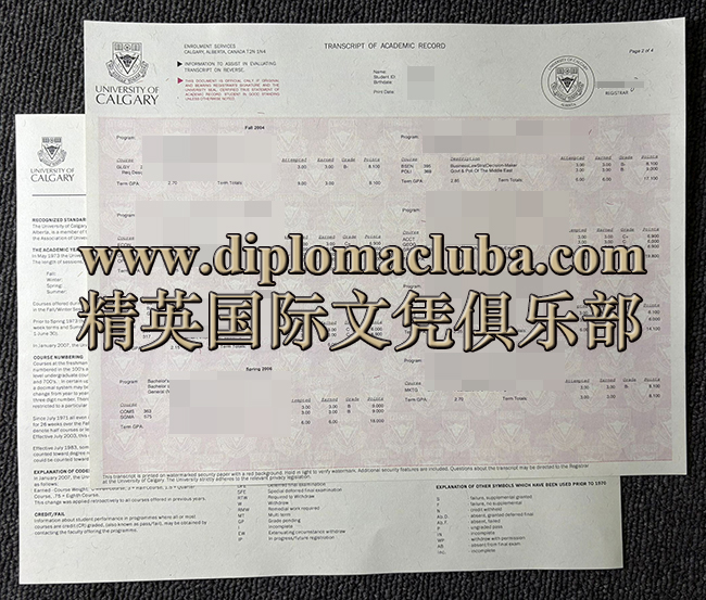 卡尔加里大学成绩单