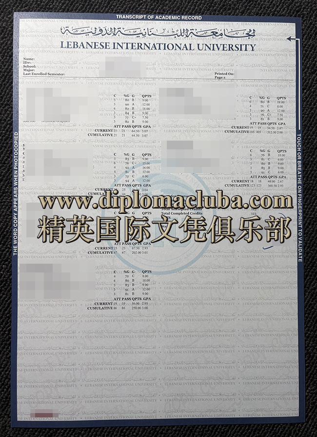黎巴嫩国际大学成绩单